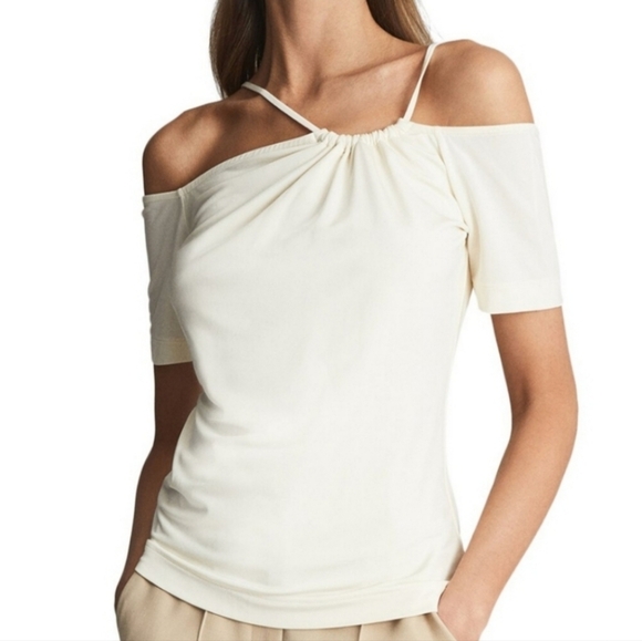Reiss Tops - Reiss Cierra Elegant Cream Strappy Off-Shoulder Short Sleeve Top Size Small